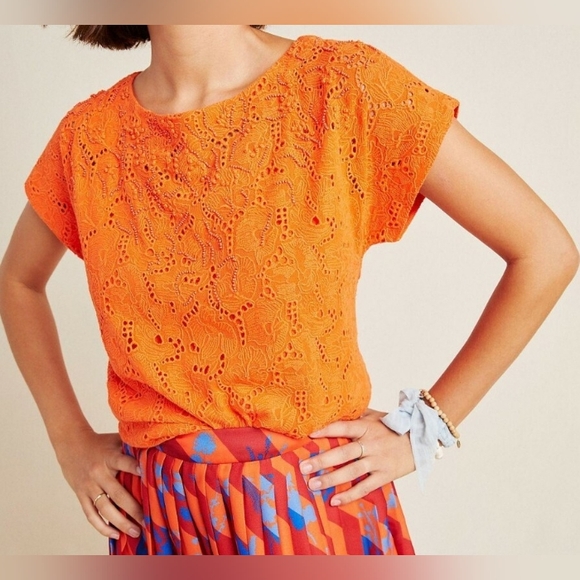 MAEVE By Anthropologie Karine Orange Floral Embroidery Beaded - Picture 1 of 11
